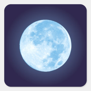 Cuadrada Pegatina azul de luna llena