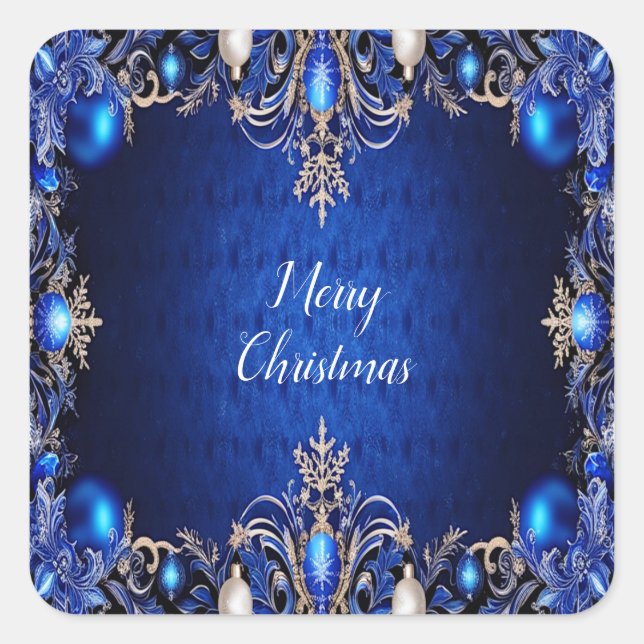 Cuadrada Pegatina azul decorativa de Navidad (Anverso)