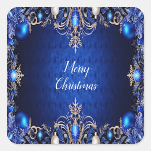 Cuadrada Pegatina azul decorativa de Navidad
