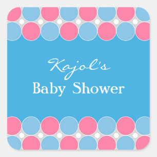 Cuadrada Pegatina azul y rosa retro de Baby Shower