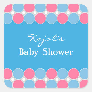 Cuadrada Pegatina azul y rosa retro de Baby Shower