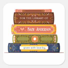 Cuadrada Pegatina Baby Shower Bookplate