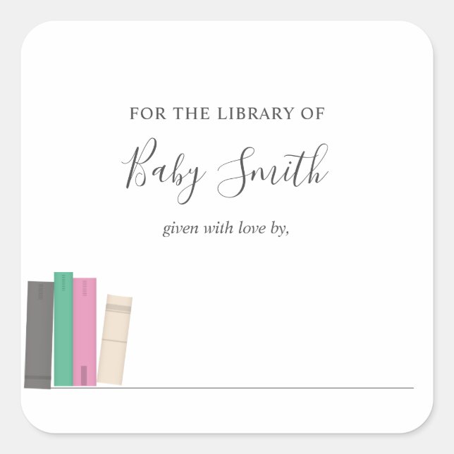 Cuadrada Pegatina Baby Shower Bookplate (Anverso)