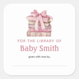 Cuadrada Pegatina Baby Shower Bookplate Bow rosa