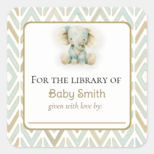 Cuadrada Pegatina Baby Shower Bookplate con elefante Plush