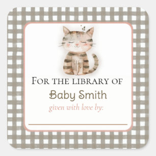 Cuadrada Pegatina Baby Shower Bookplate con Kitten Cute