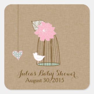 Cuadrada Pegatina Baby Shower Colgando jaulas y tarros de t