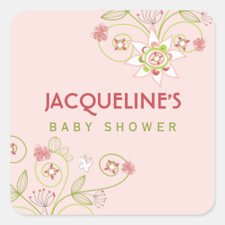 Cuadrada Pegatina Baby Shower de Chica de blogs rosados cap