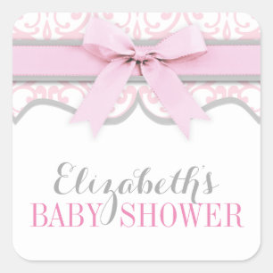 Cuadrada Pegatina Baby Shower de cinta rosa de corazón de D