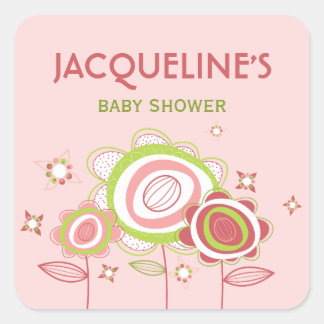 Cuadrada Pegatina Baby Shower de flores de flores de color 