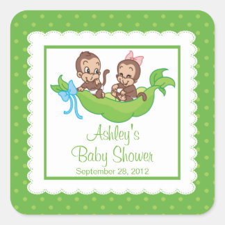 Cuadrada Pegatina Baby Shower de los gemelos pequeños de mo