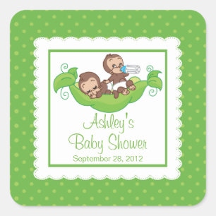 Cuadrada Pegatina Baby Shower de los gemelos pequeños de mo