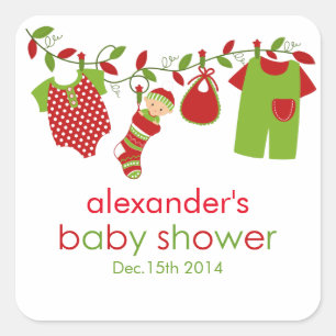 Cuadrada Pegatina Baby Shower de navidades Baby Laundry Boy