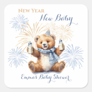 Cuadrada Pegatina Baby Shower de New Year Blue Boy