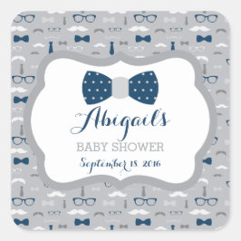 Cuadrada Pegatina Baby Shower de pequeño hombre, azul de la