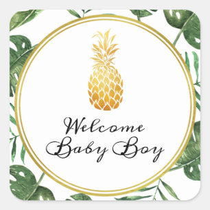 Cuadrada Pegatina Baby Shower De Piña Y Foliage