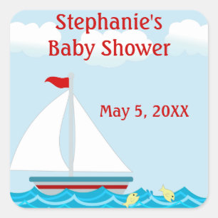 Cuadrada Pegatina Baby Shower de velero