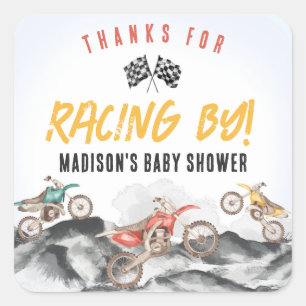 Cuadrada Pegatina Baby Shower Favor de motocicleta Dirt