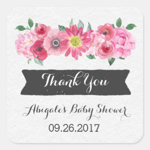 Cuadrada Pegatina Baby Shower Favorito de color de agua ros