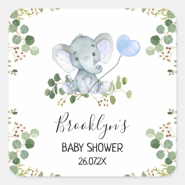 Cuadrada Pegatina Baby Shower Favorito de Elefante de Globo (Anverso)