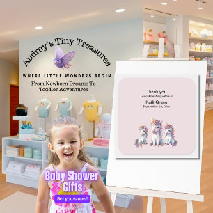Cuadrada Pegatina Baby Shower Magical Unicorn