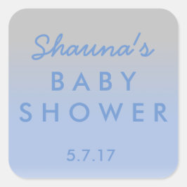 Cuadrada Pegatina Baby Shower Ombre azul y plateado