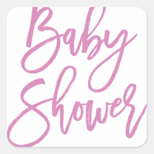 Cuadrada Pegatina Baby Shower Purple Lettering