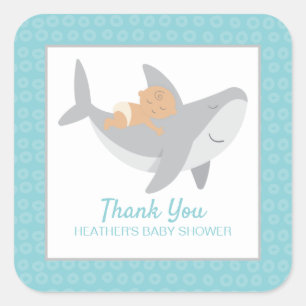 Cuadrada Pegatina Baby Shower Square de Sweet Shark
