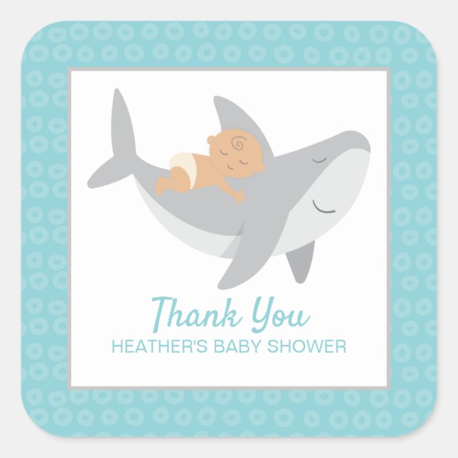Cuadrada Pegatina Baby Shower Square de Sweet Shark (Anverso)
