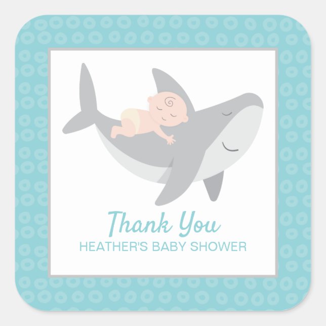 Cuadrada Pegatina Baby Shower Square de Sweet Shark (Anverso)