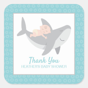 Cuadrada Pegatina Baby Shower Square de Sweet Shark