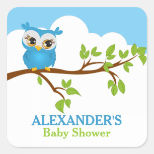 Cuadrada Pegatina Baby Shower Sweet Baby Owl Boy