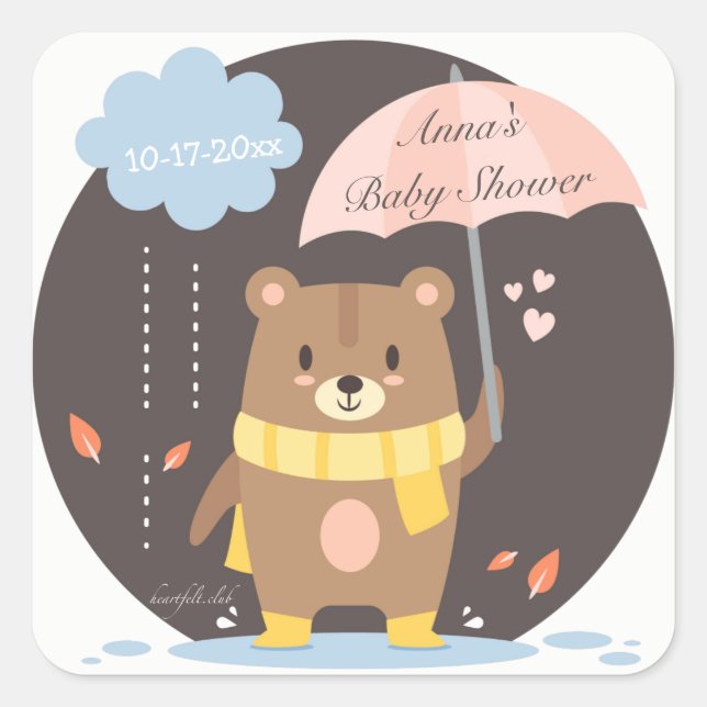 Cuadrada Pegatina Baby Shower Teddy Bear (Anverso)