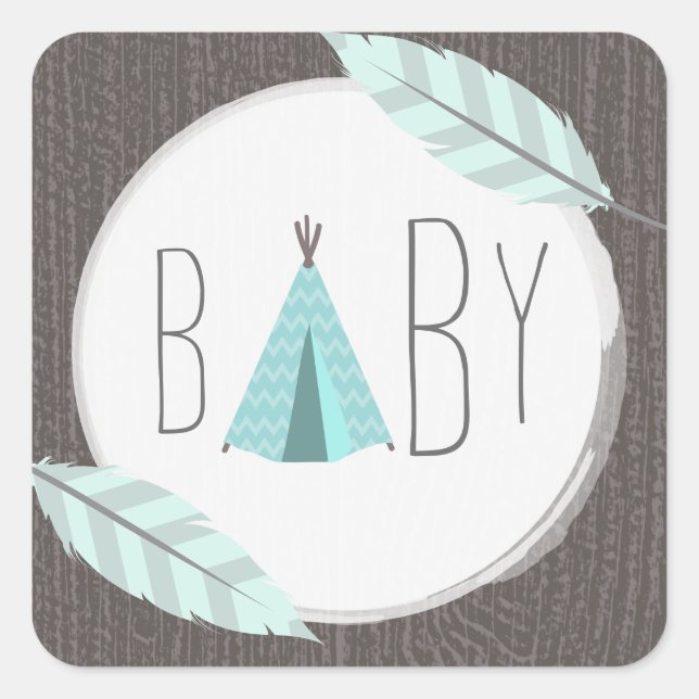 Cuadrada Pegatina Baby Shower Turquoise Tipi (Anverso)