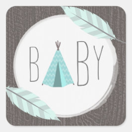 Cuadrada Pegatina Baby Shower Turquoise Tipi