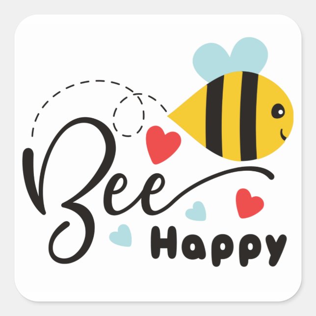 Cuadrada Pegatina Bee Happy (Anverso)