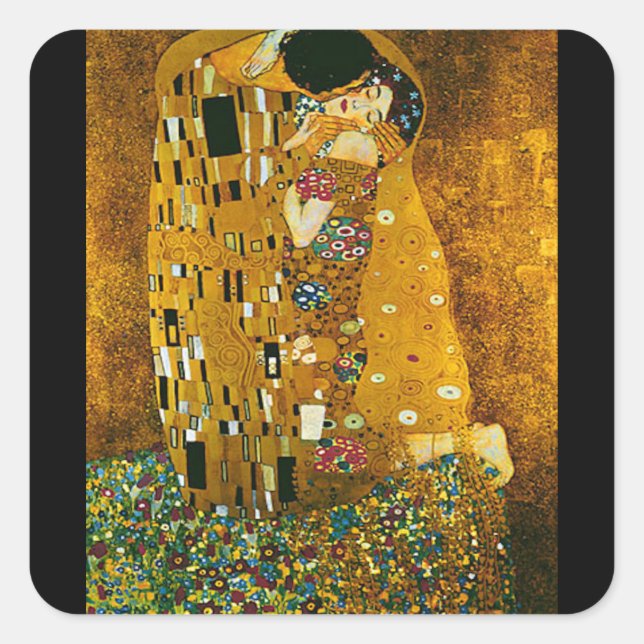Cuadrada pegatina Bella Artes, Gustav Klimt, El Beso, (Anverso)