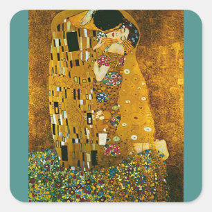 Cuadrada pegatina Bella Artes, Gustav Klimt, El Beso,