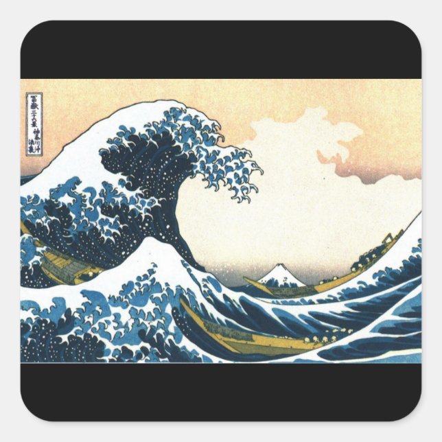 Cuadrada pegatina Bella Artes, Hokusai, La Gran Ola (Anverso)