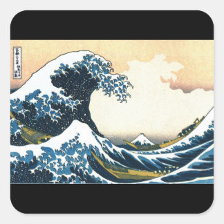 Cuadrada pegatina Bella Artes, Hokusai, La Gran Ola