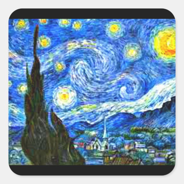 Cuadrada pegatina Bella Artes, Van Gogh, Noche Starry (Anverso)