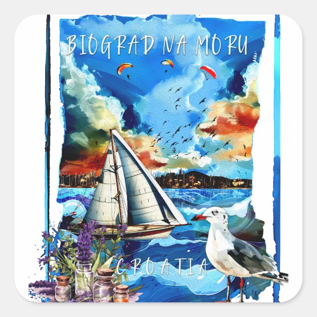 Cuadrada Pegatina - Biograd na Moru (Anverso)