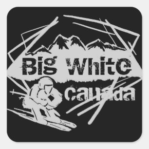 Cuadrada Pegatina blanco grande del esquiador de Canadá