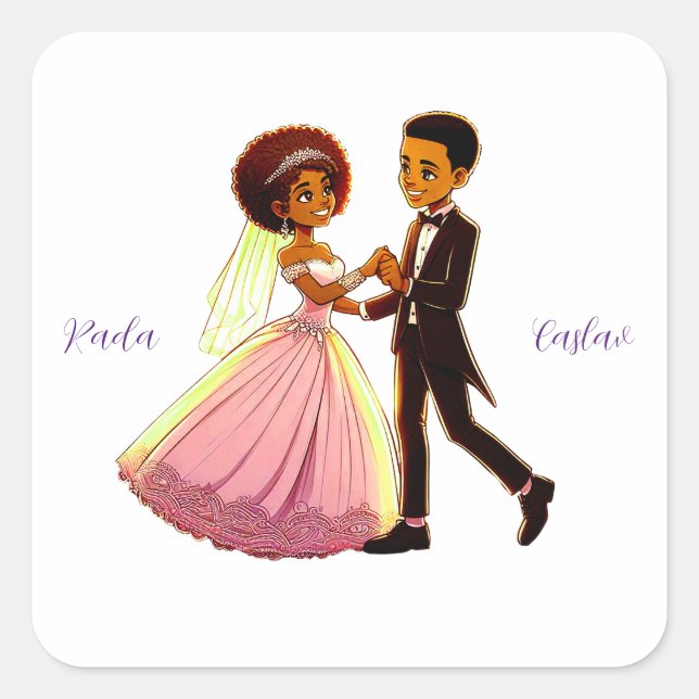 Cuadrada pegatina boda (Anverso)