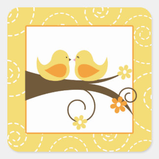 Cuadrada Pegatina Boda de Aves Amor Amarillas Amarillas Ama