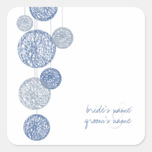 Cuadrada Pegatina Boda de Blue Twine Globes
