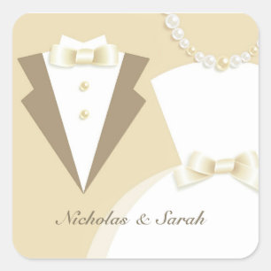 Cuadrada Pegatina Boda de Bride y Groom