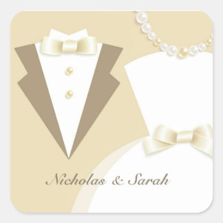 Cuadrada Pegatina Boda de Bride y Groom