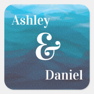 Cuadrada Pegatina Boda de color de las olas del océano azul