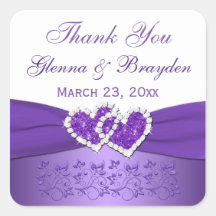 Pegatina Boda de corazones morados y blancos unido